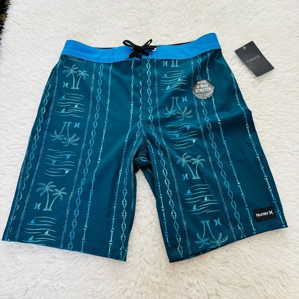 Hurley Blue Swim Shorts with Hieroglyphic Pattern size 16/28